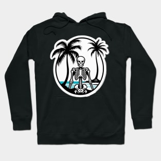 skeleton, beach, surf, palm tree and waves. Hoodie